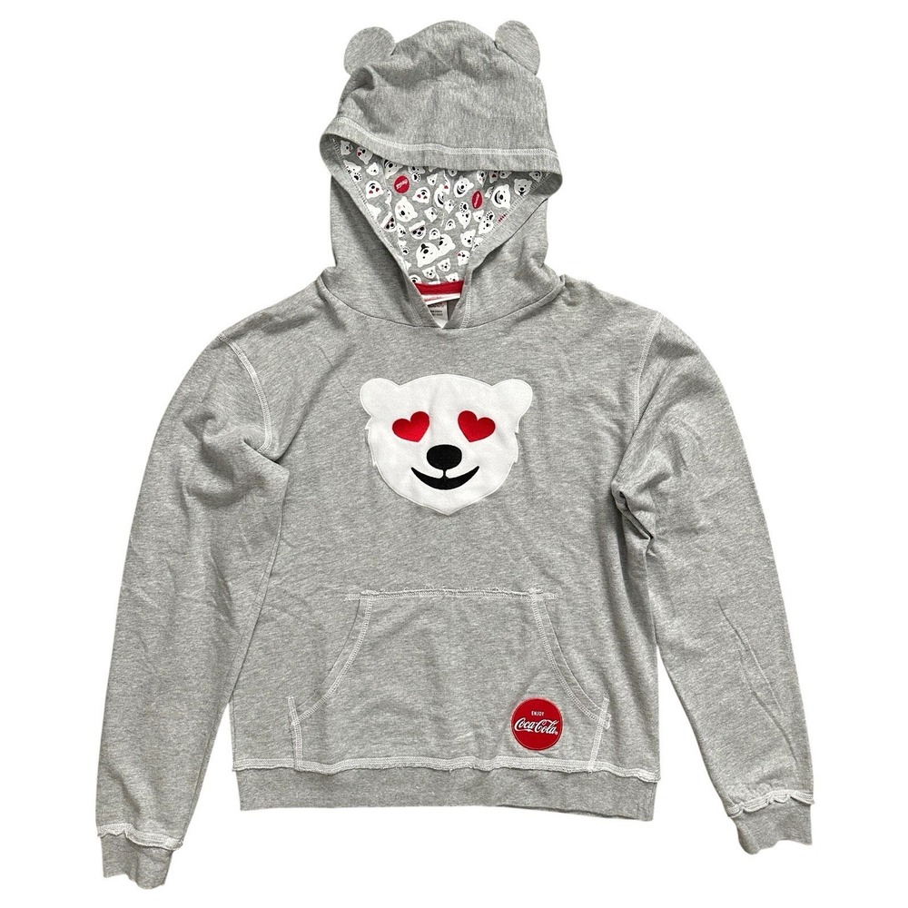 Coca Cola Hoodie Sweatshirt Womens Gray Polar Bear Coke Pullover Size‎ L